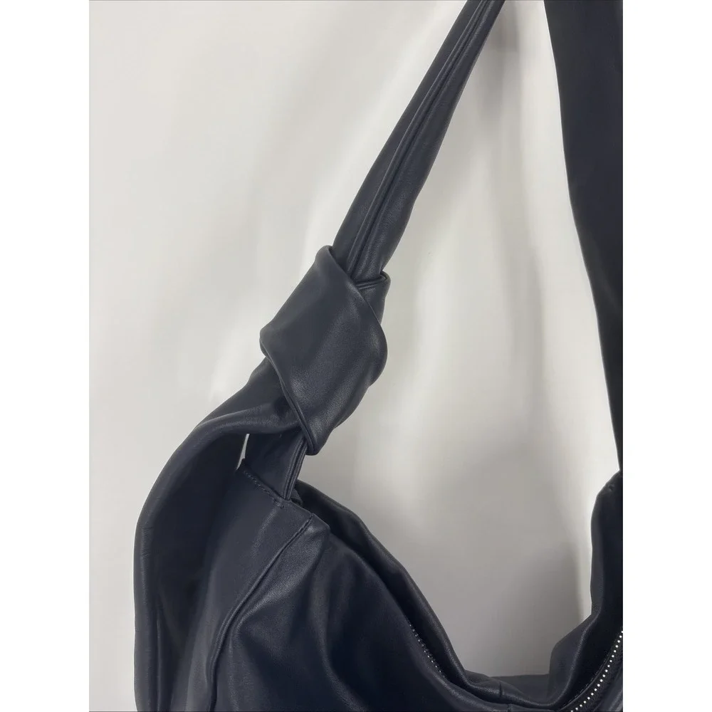 J Jill Leather Shoulder Bag Tote Classic Navy Blue Purse Quiet Luxury Hobo